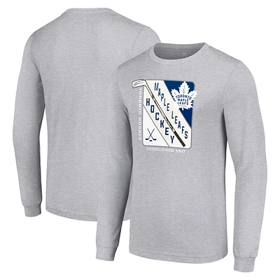Men's Starter Heather Gray Toronto Maple Leafs Shield Long Sleeve Graphic T-Shirt