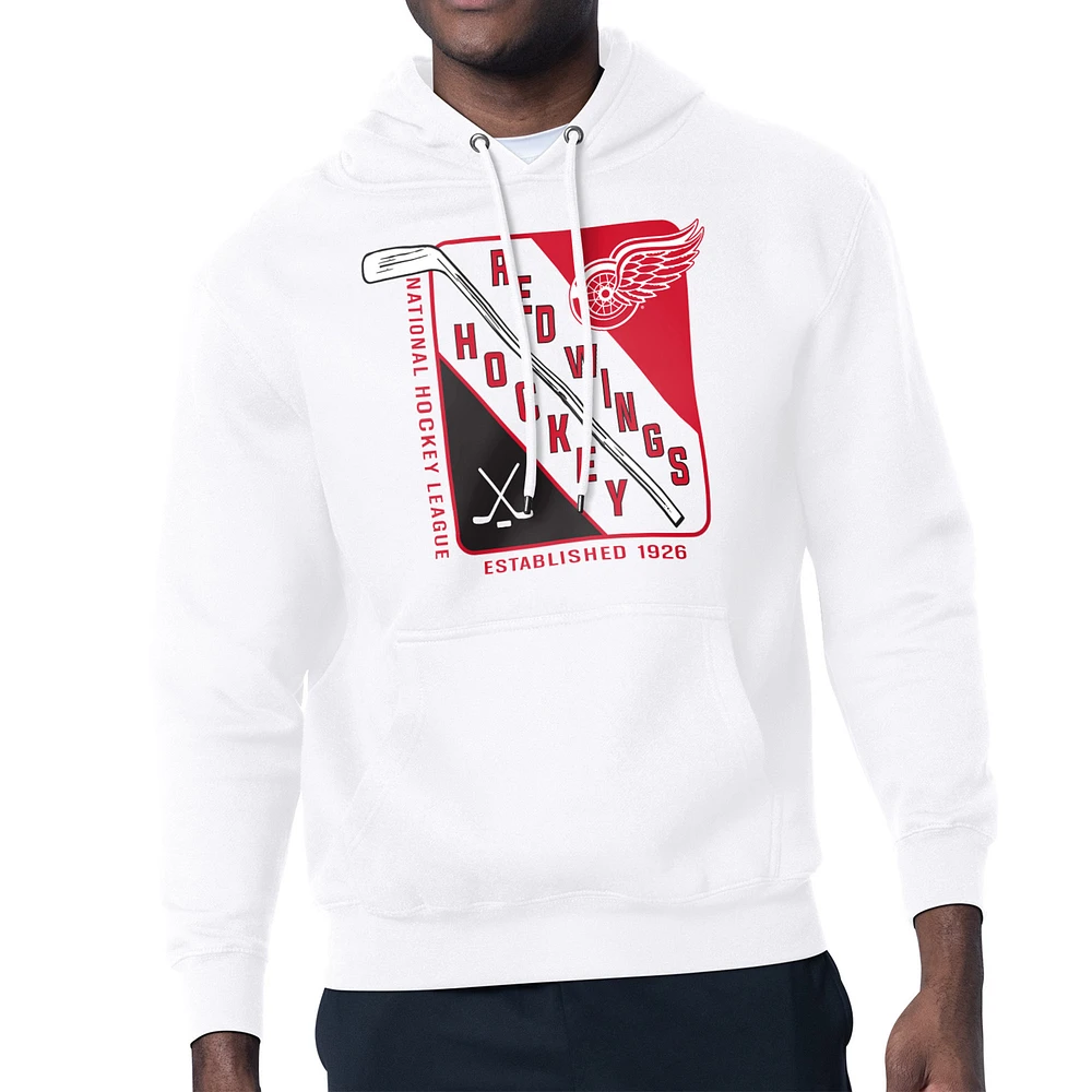 Men's Starter White Detroit Red Wings Shield Logo Pullover Hoodie