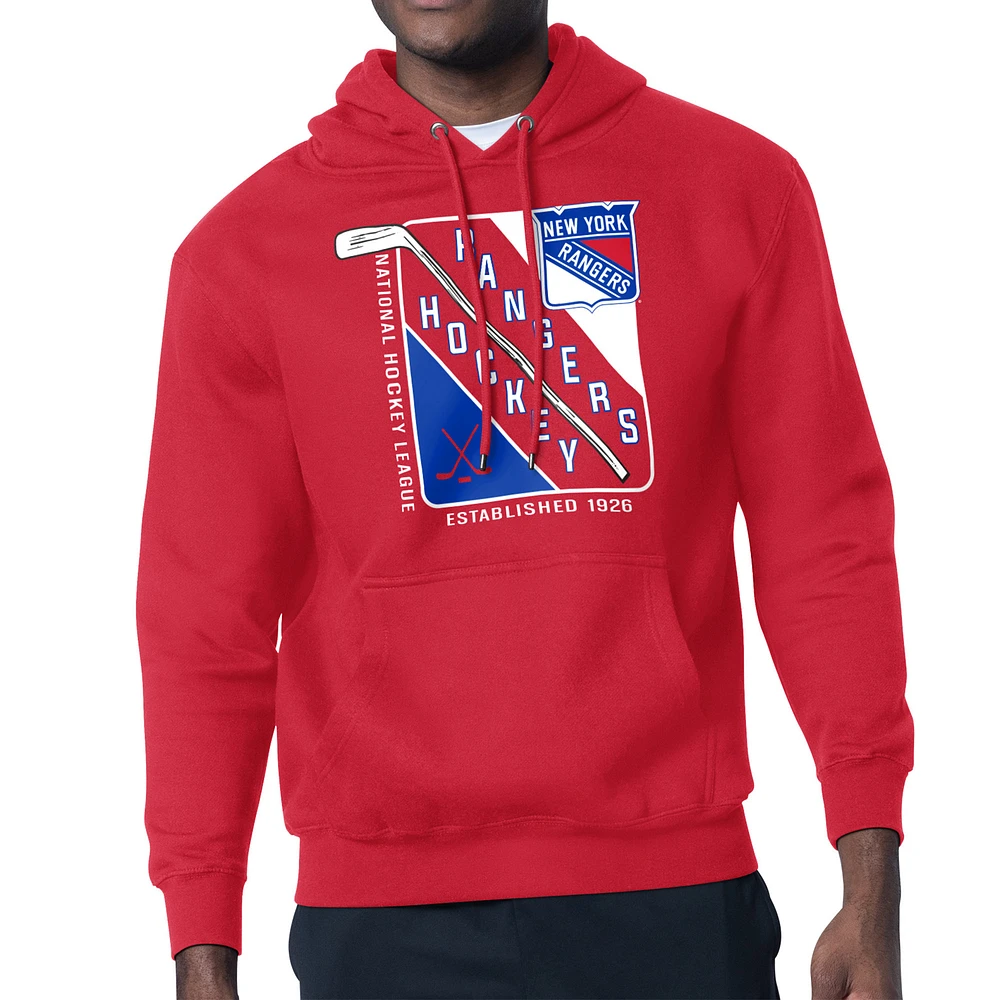 Men's Starter Red New York Rangers Shield Logo Pullover Hoodie