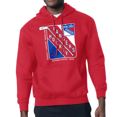 Men's Starter Red New York Rangers Shield Logo Pullover Hoodie