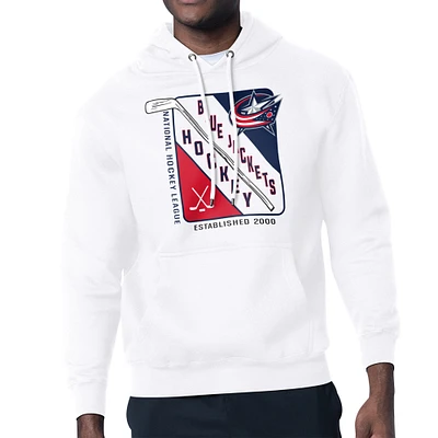 Men's Starter White Columbus Blue Jackets Shield Logo Pullover Hoodie