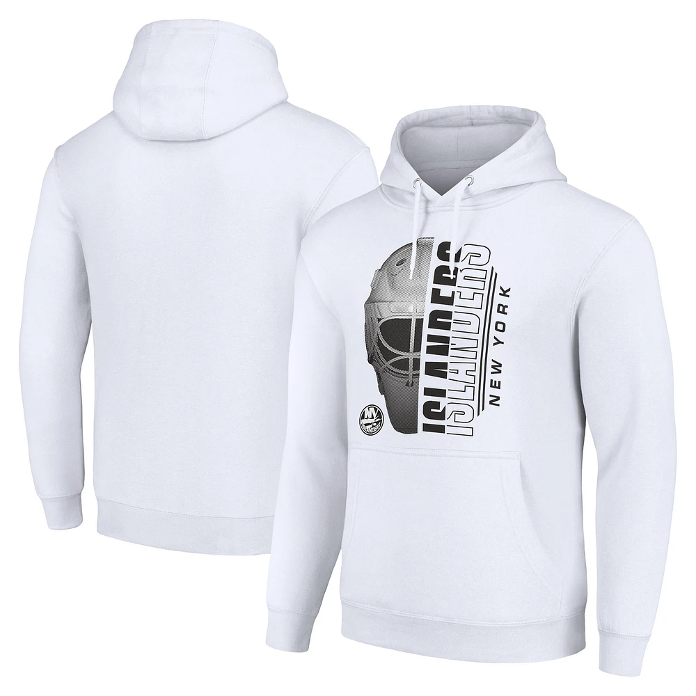 Men's Starter White New York Islanders Half Helmet Fleece Pullover Hoodie