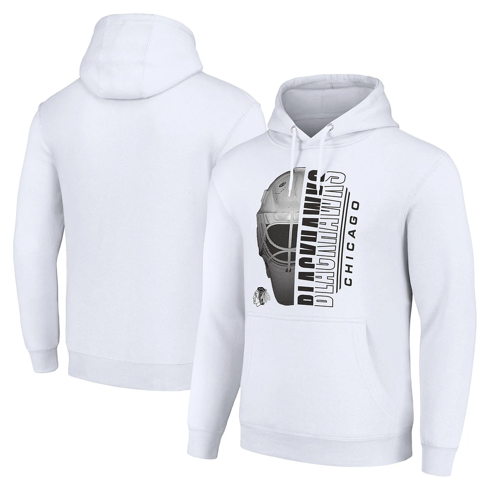 Men's Starter White Chicago Blackhawks Half Helmet Fleece Pullover Hoodie
