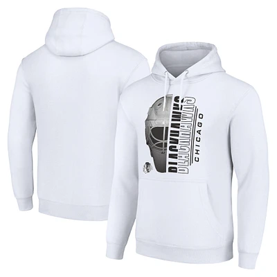 Men's Starter White Chicago Blackhawks Half Helmet Fleece Pullover Hoodie