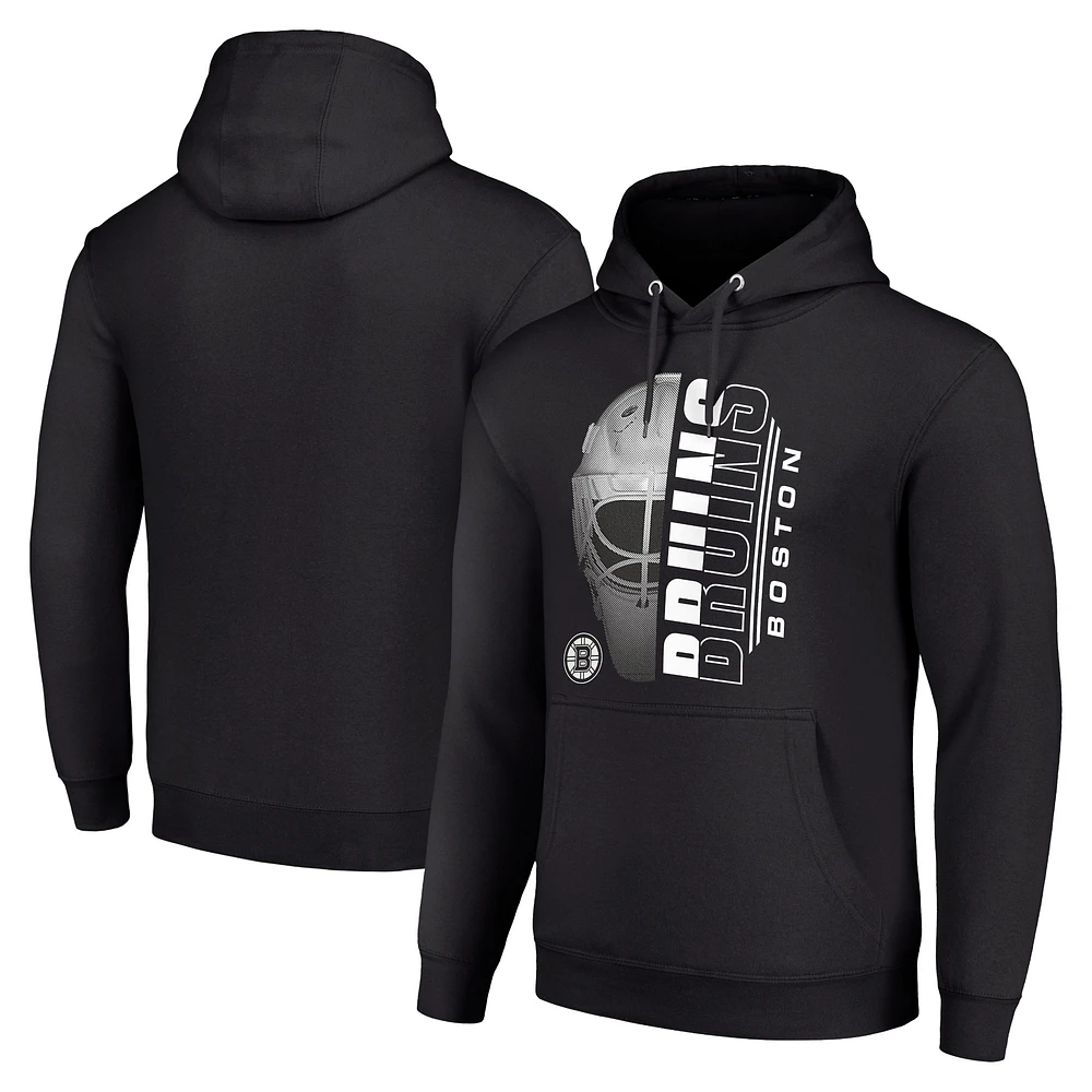 Men's Starter Black Boston Bruins Half Helmet Fleece Pullover Hoodie