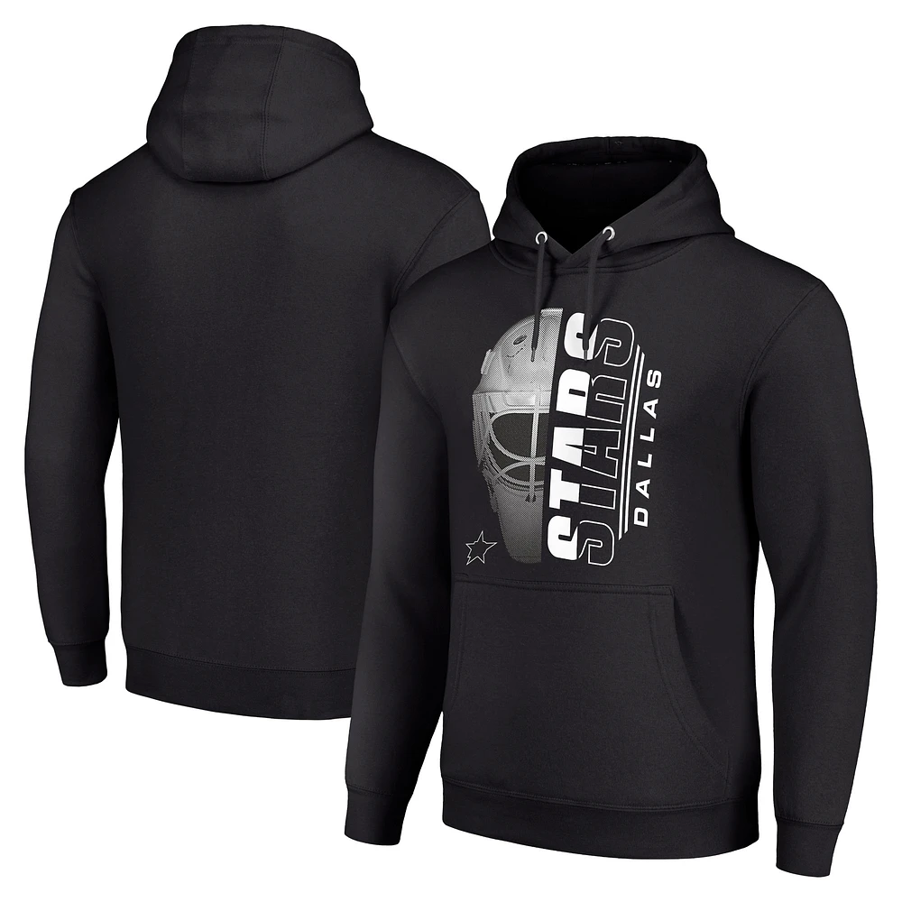 Men's Starter Black Dallas Stars Half Helmet Fleece Pullover Hoodie