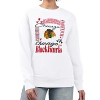 Women's G-III 4Her by Carl Banks White Chicago Blackhawks Collage Graphic Fleece Long Sleeve Pullover Sweatshirt