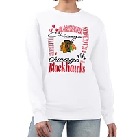 Women's G-III 4Her by Carl Banks White Chicago Blackhawks Collage Graphic Fleece Long Sleeve Pullover Sweatshirt
