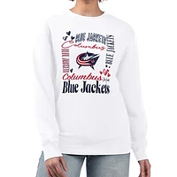 Women's G-III 4Her by Carl Banks White Columbus Blue Jackets Collage Graphic Fleece Long Sleeve Pullover Sweatshirt