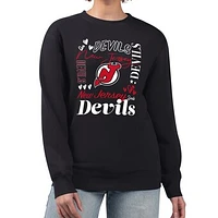 Women's G-III 4Her by Carl Banks Black New Jersey Devils Collage Graphic Fleece Long Sleeve Pullover Sweatshirt