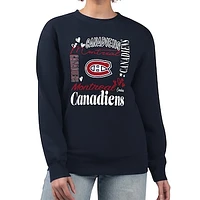 Women's G-III 4Her by Carl Banks Navy Montreal Canadiens Collage Graphic Fleece Long Sleeve Pullover Sweatshirt