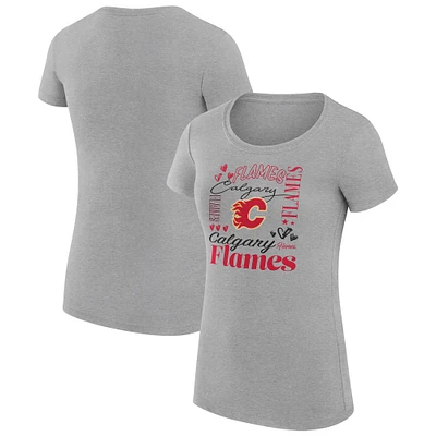 Women's G-III 4Her by Carl Banks Heather Gray Calgary Flames Collage Team Graphic Fitted T-Shirt