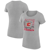 Women's G-III 4Her by Carl Banks Heather Gray Calgary Flames Collage Team Graphic Fitted T-Shirt