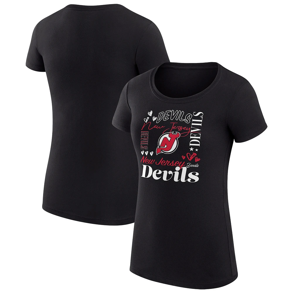 Women's G-III 4Her by Carl Banks Black New Jersey Devils Collage Team Graphic Fitted T-Shirt
