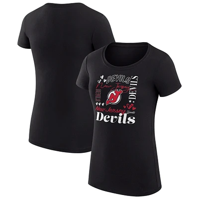 Women's G-III 4Her by Carl Banks Black New Jersey Devils Collage Team Graphic Fitted T-Shirt