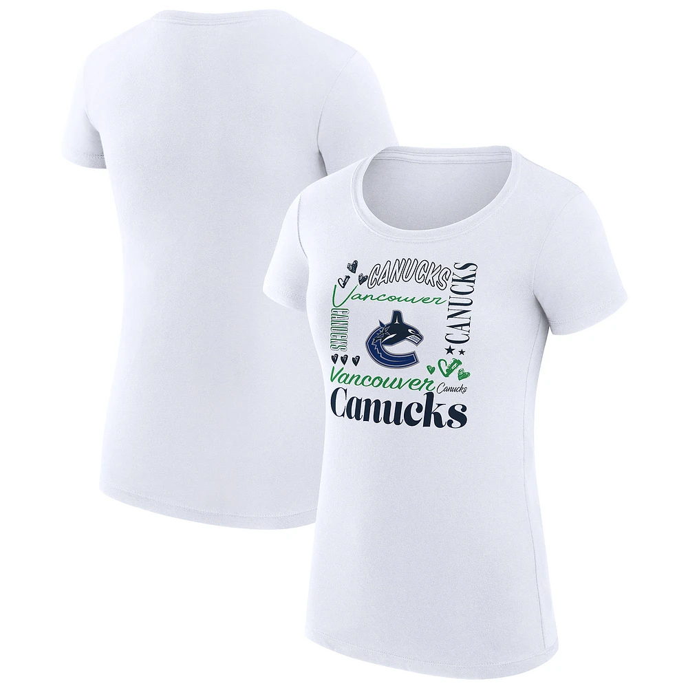 Women's G-III 4Her by Carl Banks White Vancouver Canucks Collage Team Graphic Fitted T-Shirt
