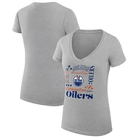 Women's G-III 4Her by Carl Banks Heather Gray Edmonton Oilers Collage Team Graphic Fitted T-Shirt