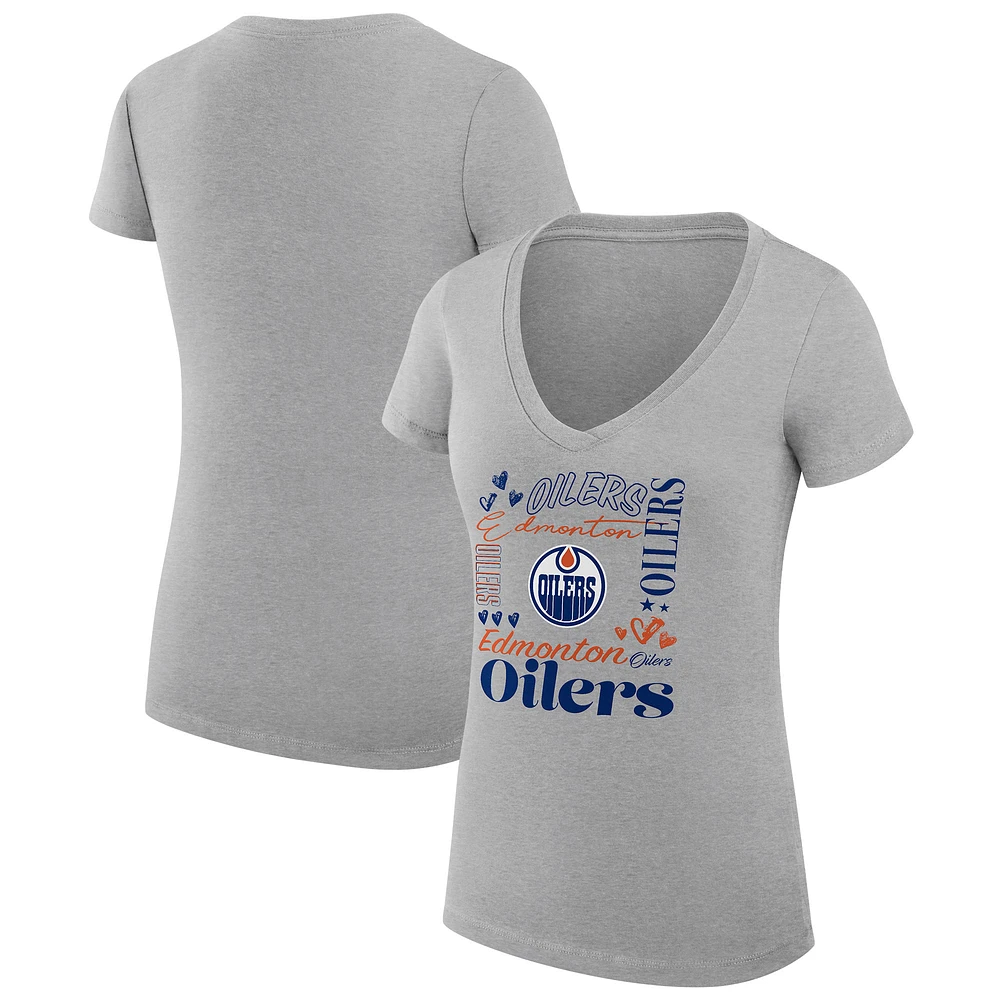 Women's G-III 4Her by Carl Banks Heather Gray Edmonton Oilers Collage Team Graphic Fitted T-Shirt