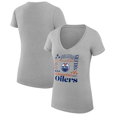 Women's G-III 4Her by Carl Banks Heather Gray Edmonton Oilers Collage Team Graphic Fitted T-Shirt