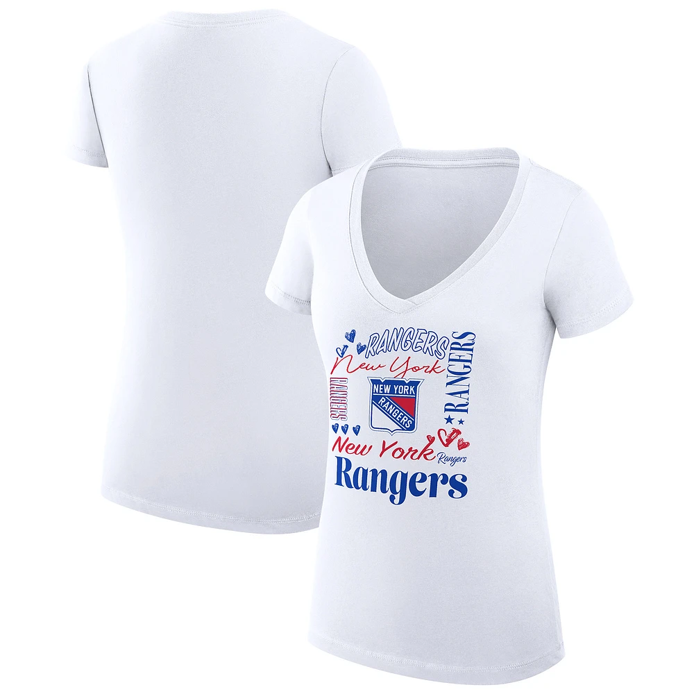 Women's G-III 4Her by Carl Banks White New York Rangers Collage Team Graphic Fitted T-Shirt