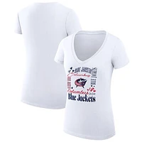 Women's G-III 4Her by Carl Banks White Columbus Blue Jackets Collage Team Graphic Fitted T-Shirt