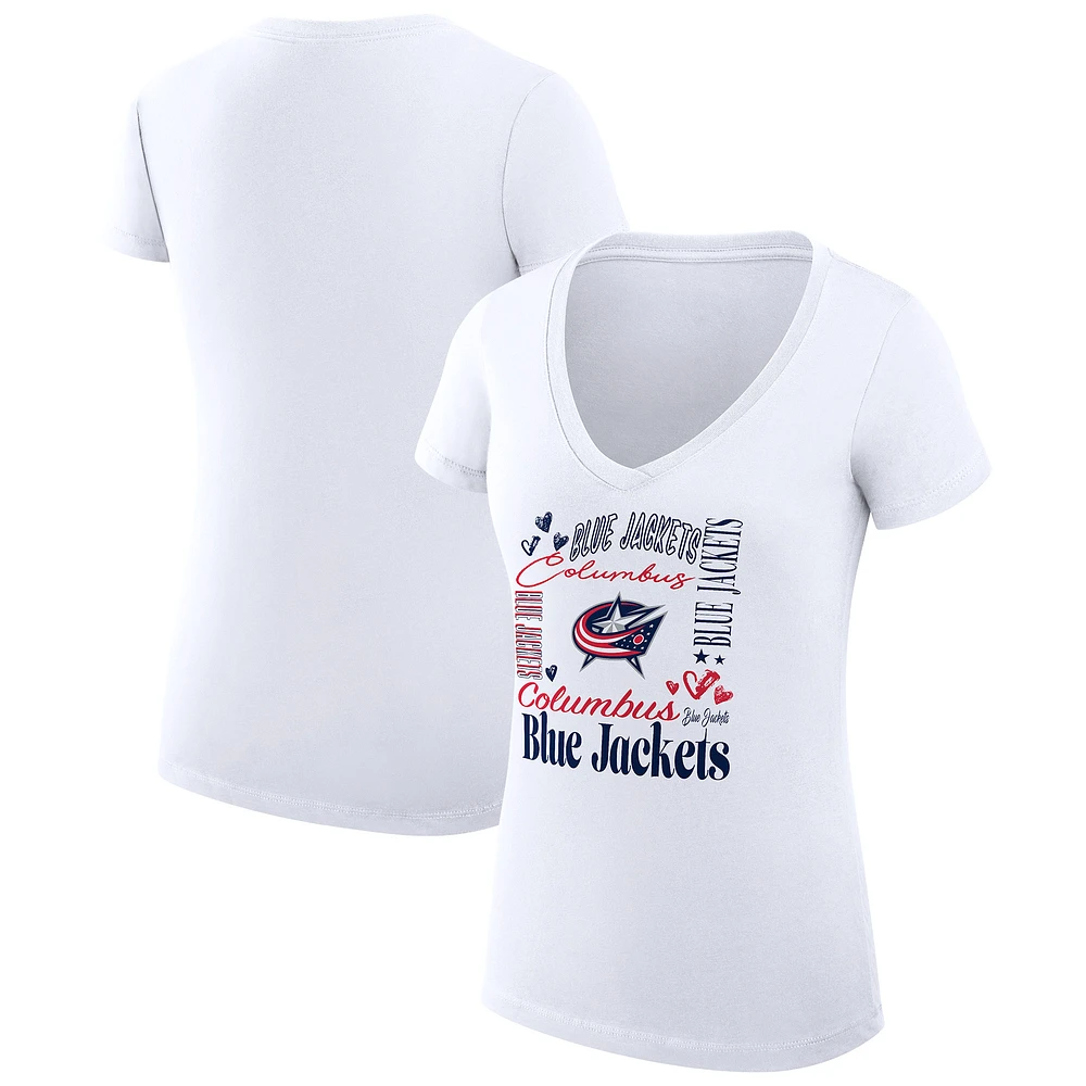 Women's G-III 4Her by Carl Banks White Columbus Blue Jackets Collage Team Graphic Fitted T-Shirt