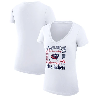Women's G-III 4Her by Carl Banks White Columbus Blue Jackets Collage Team Graphic Fitted T-Shirt