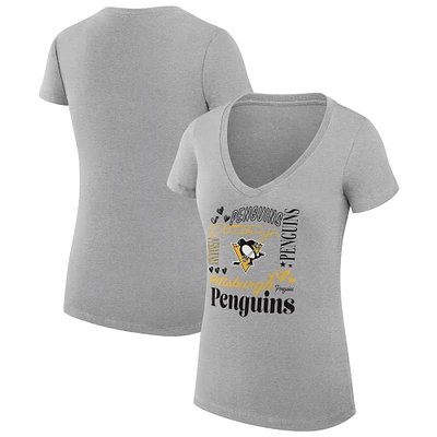 Women's G-III 4Her by Carl Banks Heather Gray Pittsburgh Penguins Collage Team Graphic Fitted T-Shirt