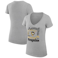 Women's G-III 4Her by Carl Banks Heather Gray Pittsburgh Penguins Collage Team Graphic Fitted T-Shirt