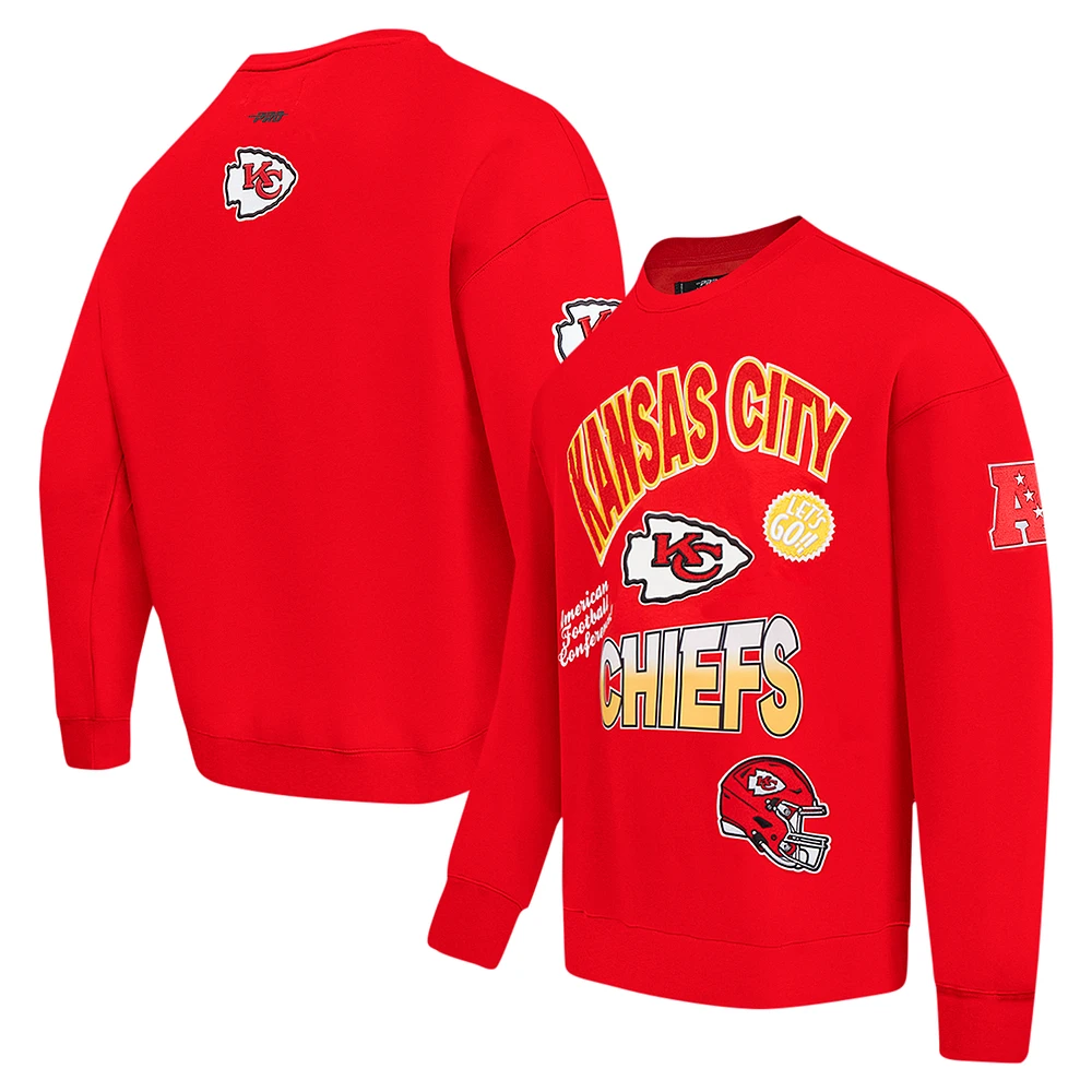 Men's Pro Standard Red Kansas City Chiefs Turn It Up Drop Shoulder Pullover Sweatshirt