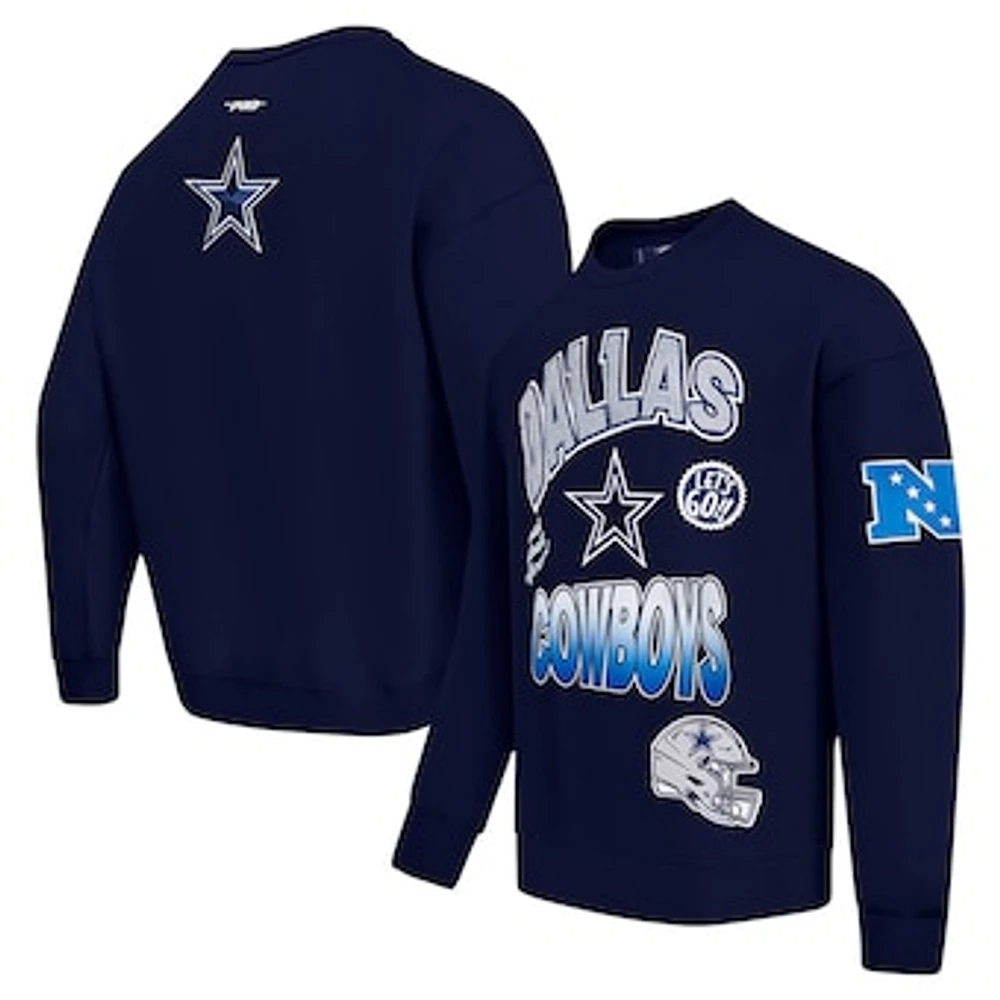 Men's Pro Standard Navy Dallas Cowboys Turn It Up Drop Shoulder Pullover Sweatshirt