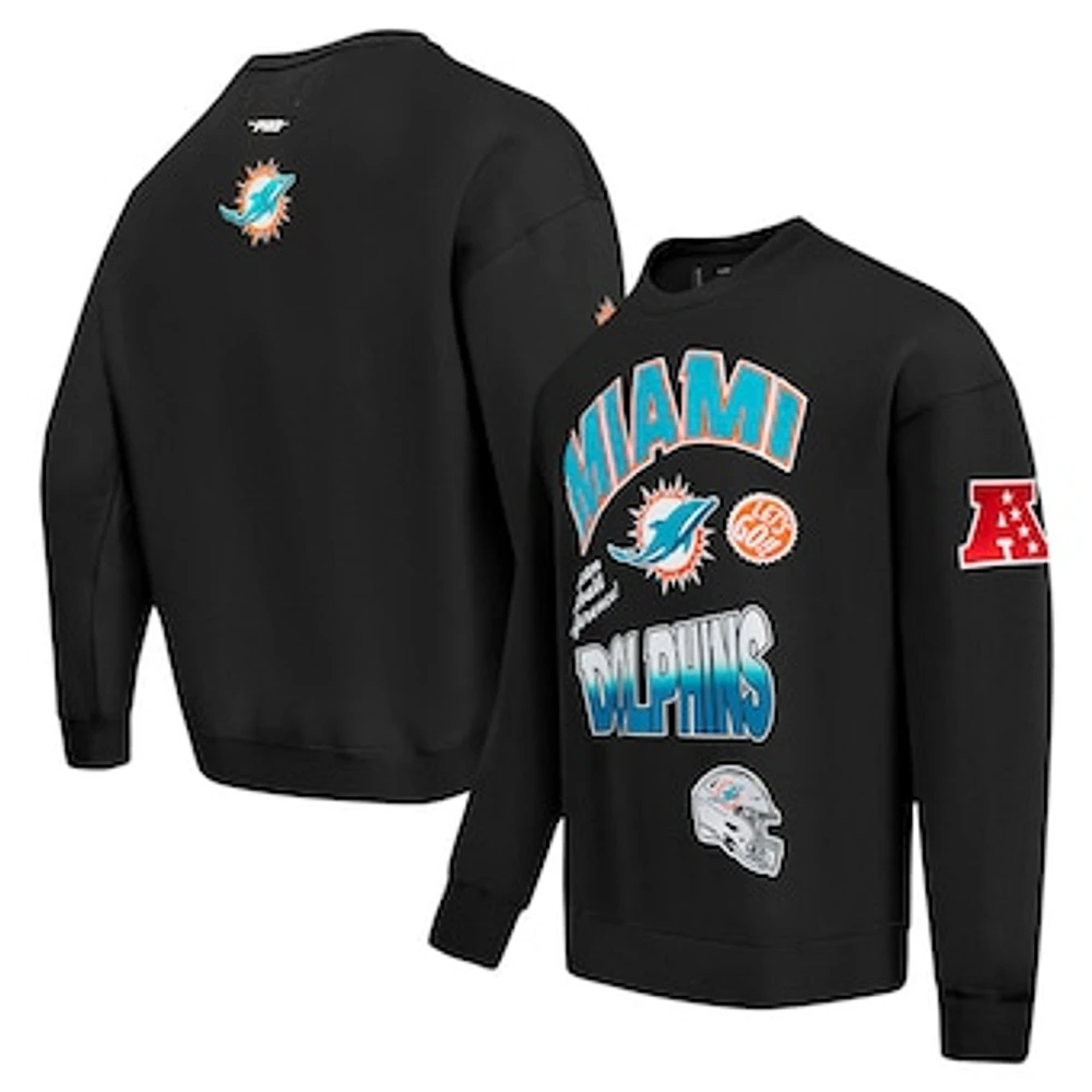 Men's Pro Standard Black Miami Dolphins Turn It Up Drop Shoulder Pullover Sweatshirt