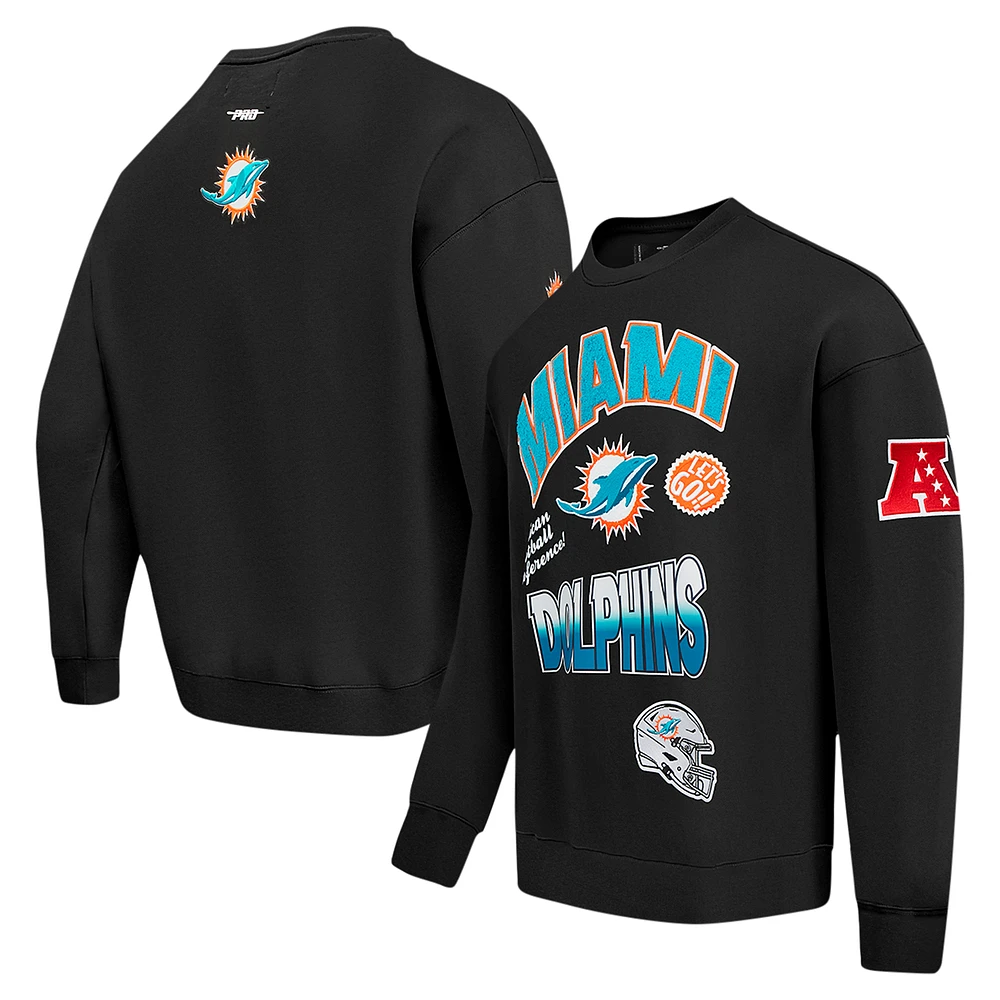 Men's Pro Standard Black Miami Dolphins Turn It Up Drop Shoulder Pullover Sweatshirt