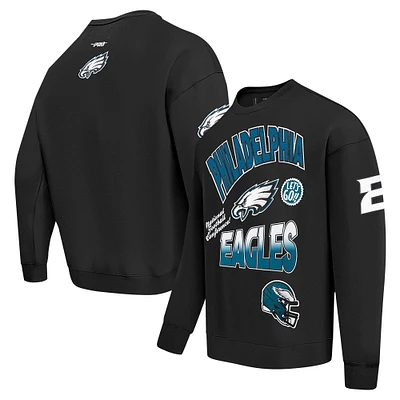 Men's Pro Standard Black Philadelphia Eagles Turn It Up Drop Shoulder Pullover Sweatshirt