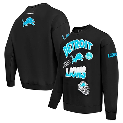 Men's Pro Standard Black Detroit Lions Turn It Up Drop Shoulder Pullover Sweatshirt