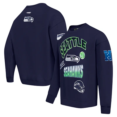 Men's Pro Standard College Navy Seattle Seahawks Turn It Up Drop Shoulder Pullover Sweatshirt