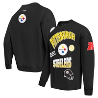 Men's Pro Standard Black Pittsburgh Steelers Turn It Up Drop Shoulder Pullover Sweatshirt