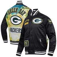 Men's Pro Standard Black Green Bay Packers Sublimated Satin Full-Snap Jacket