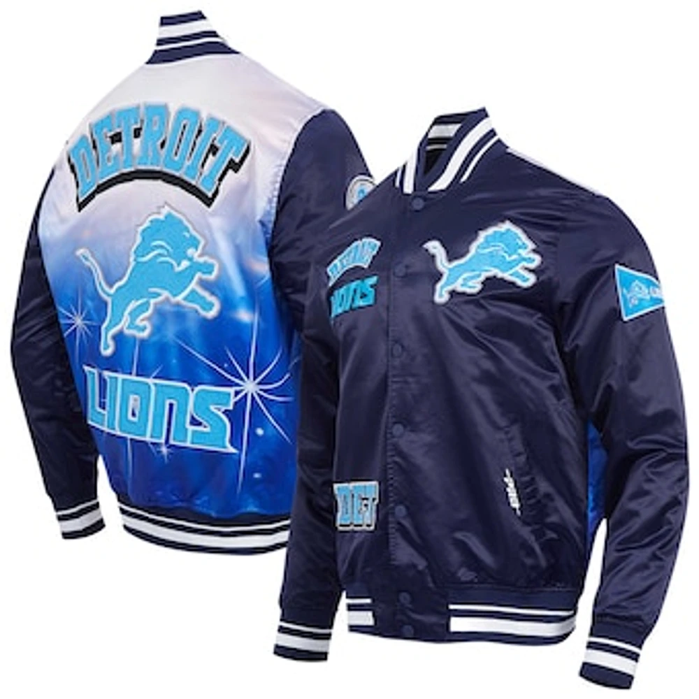 Men's Pro Standard Navy Detroit Lions Sublimated Satin Full-Snap Jacket