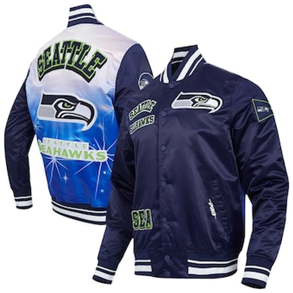 Men's Pro Standard Navy Seattle Seahawks Sublimated Satin Full-Snap Jacket