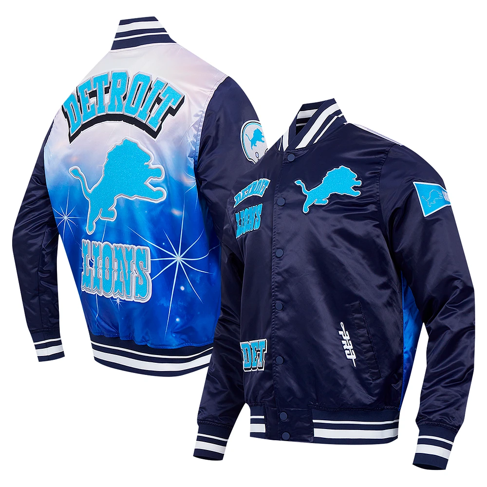 Men's Pro Standard Navy Detroit Lions Sublimated Satin Full-Snap Jacket