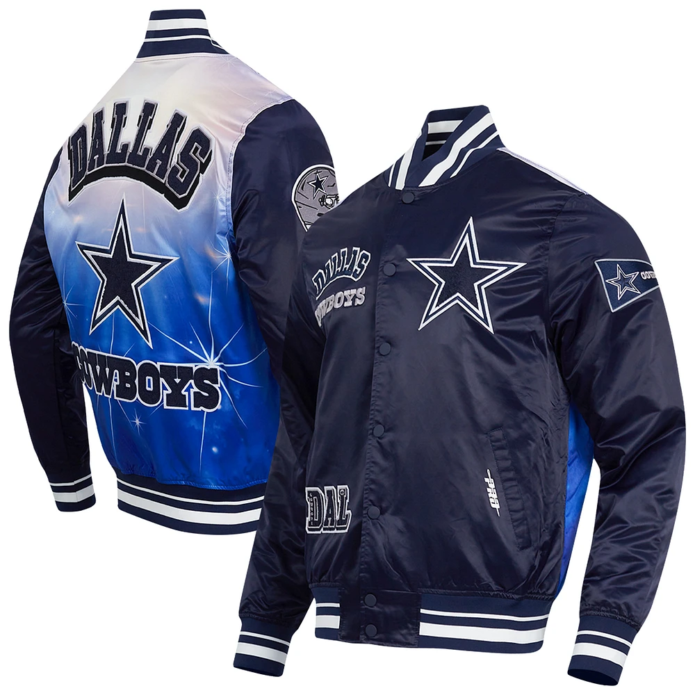 Men's Pro Standard Navy Dallas Cowboys Sublimated Satin Full-Snap Jacket