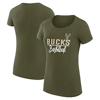 Women's G-III 4Her by Carl Banks Milwaukee Bucks Team Sport Fitted V-Neck T-Shirt