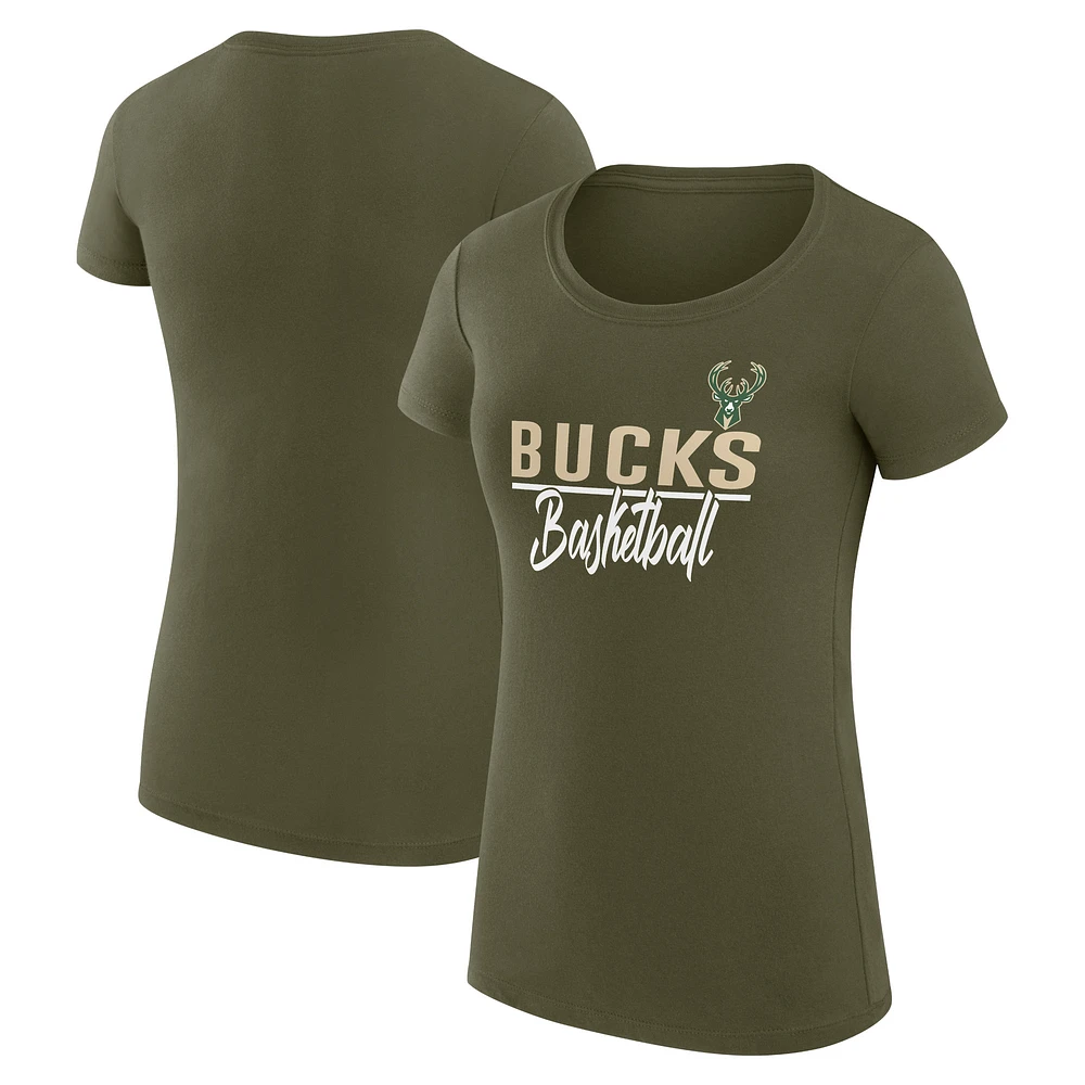 Women's G-III 4Her by Carl Banks Milwaukee Bucks Team Sport Fitted V-Neck T-Shirt