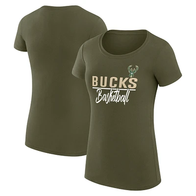 Women's G-III 4Her by Carl Banks Milwaukee Bucks Team Sport Fitted V-Neck T-Shirt