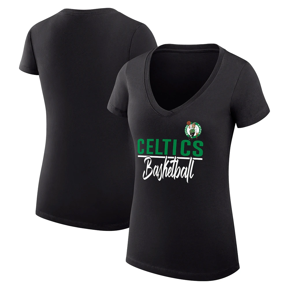 Women's G-III 4Her by Carl Banks Boston Celtics Team Sport Fitted V-Neck T-Shirt