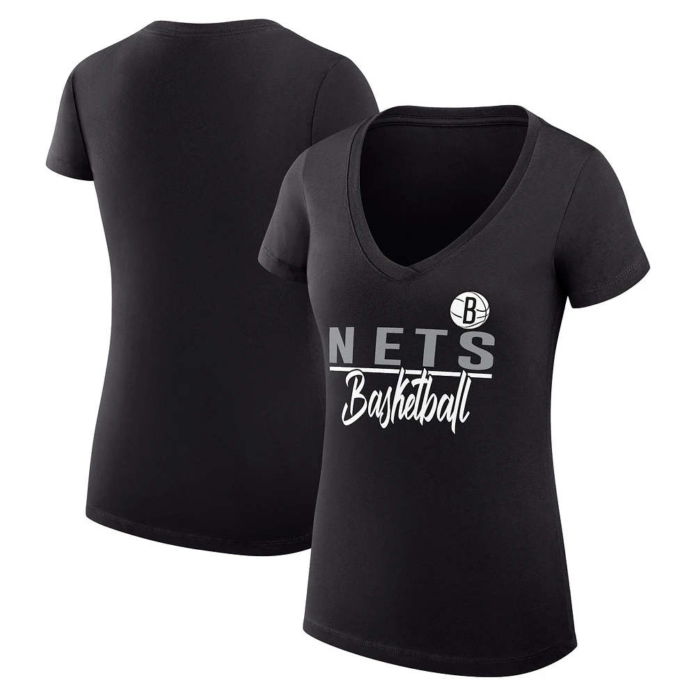 Women's G-III 4Her by Carl Banks Brooklyn Nets Team Sport Fitted V-Neck T-Shirt