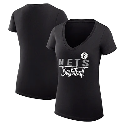 Women's G-III 4Her by Carl Banks Brooklyn Nets Team Sport Fitted V-Neck T-Shirt