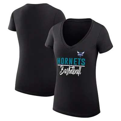 Women's G-III 4Her by Carl Banks Charlotte Hornets Team Sport Fitted V-Neck T-Shirt