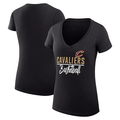 Women's G-III 4Her by Carl Banks Black Cleveland Cavaliers Team Sport Fitted V-Neck T-Shirt